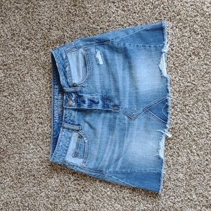 American Eagle Button Fly Distressed Denim Jean Skirt Size 4